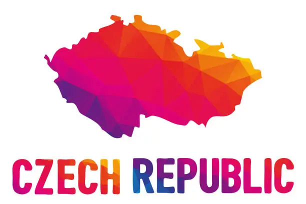 Vector illustration of Low polygonal map of the Czech Republic (Ceska republika), also Czechia (Cesko) with Czech Republic typo sign