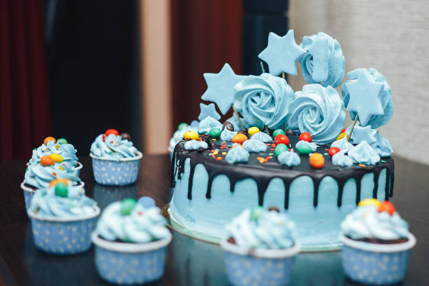istock blue cacke for birthday stars on table 1044065540