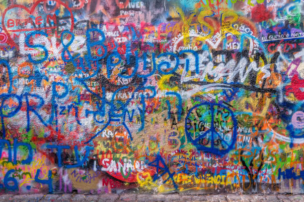 John Lennon Wall The Lennon Wall or John Lennon Wall is a wall in Prague, Czech Republic peace demonstration stock pictures, royalty-free photos & images