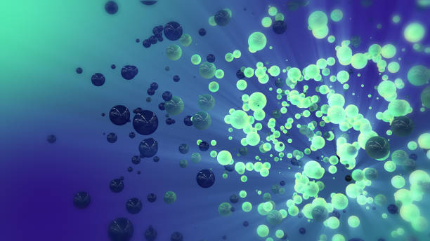 istock Blue & green abstract 3d rendering of chaotic spheres and ball. Flying particles in empty space. 1044066646