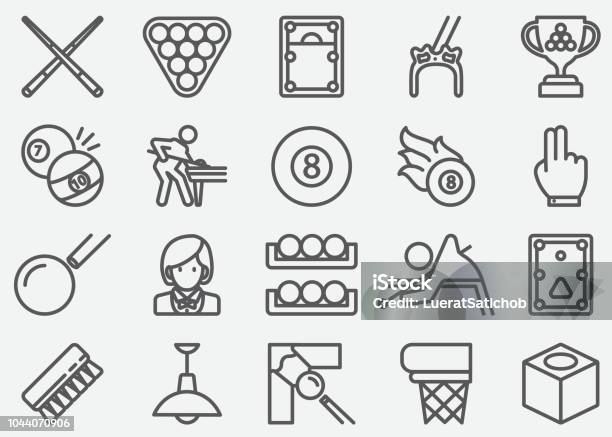 Billiards Line Icons Stock Illustration - Download Image Now - Pool - Cue Sport, Icon Symbol, Snooker