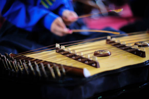 Young musicians playing dulcimer on concert