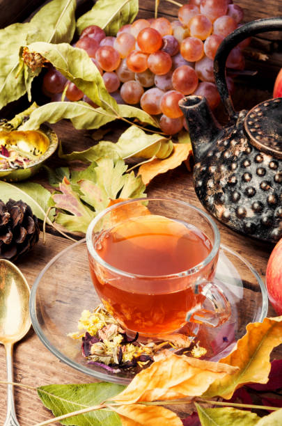 istock Cup of tea with autumn leaves 1044100024