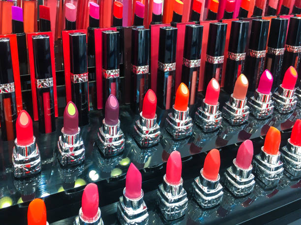 Colorful lipsticks on cosmetic shop