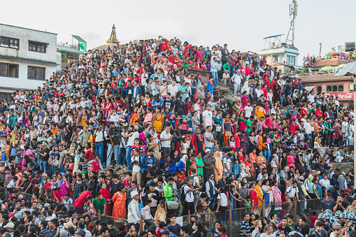 Kathmandu,Nepal - Sep 24,2018:Crowd of People at Indra Jatra Festival in Kathmandu. Indra Jatra is an important annual festival in Nepal, particularly in the capital city of Kathmandu. 