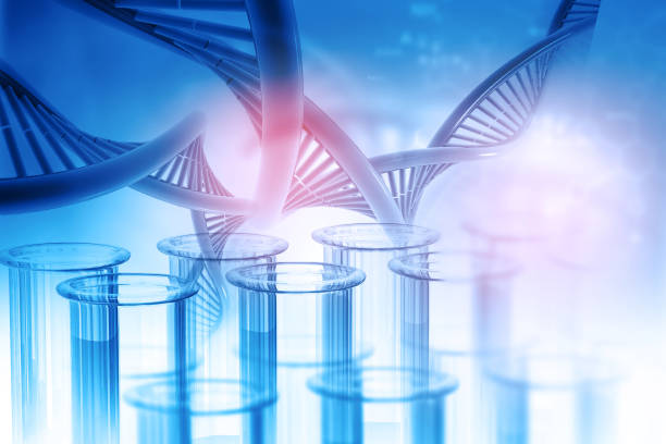Test tube with DNA on abstract background. 3d illustration