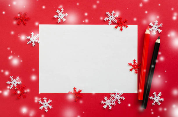 istock Christmas empty card with decorative snowflakes in red color. 1044108544