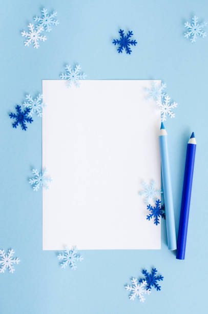 Christmas empty card with decorative snowflakes in blue color.
