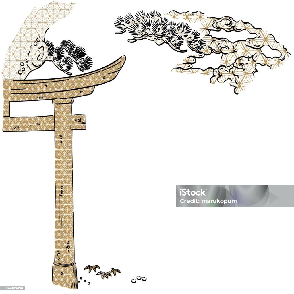 Japanese Gate Pattern Japanese Gate Hand Drawn Vector With Japanese Pattern Background Stock ...