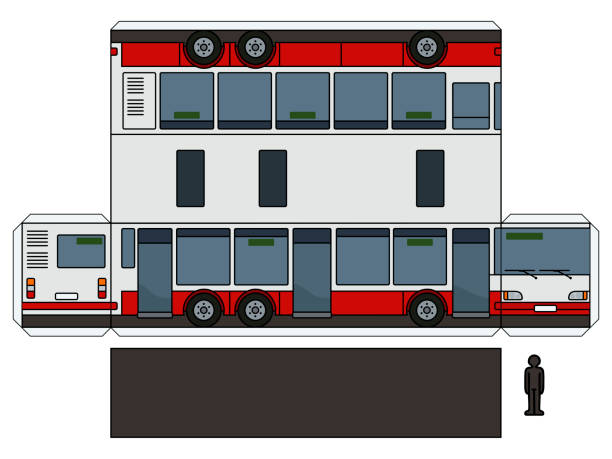 illustrations, cliparts, dessins animés et icônes de la maquette en papier d’un bus de ville, durée - car motor vehicle model land vehicle