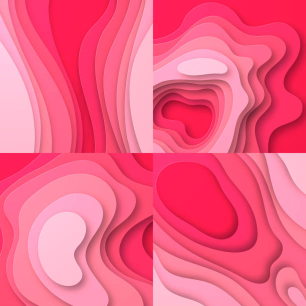 istock Set of paper cut background. Red, pink abstract wave shapes - Trendy 3D design 1044110350
