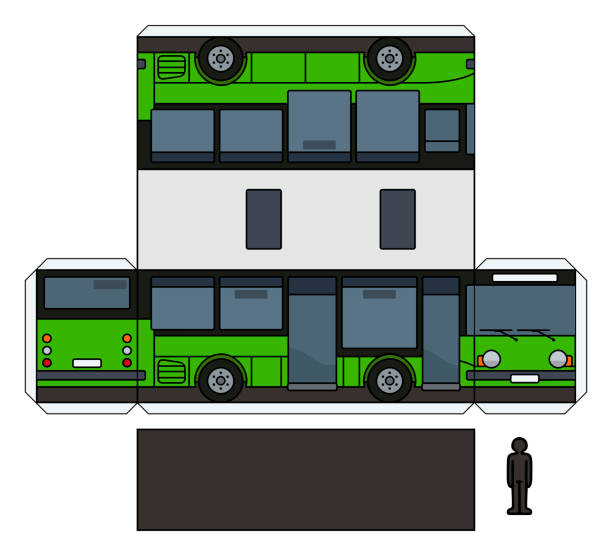 illustrations, cliparts, dessins animés et icônes de la maquette en papier d’un petit bus vert - car motor vehicle model land vehicle