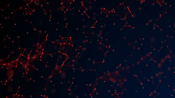 istock Red abstract digital background with cybernetic particles. geometric background with triangular cells. 1044112792
