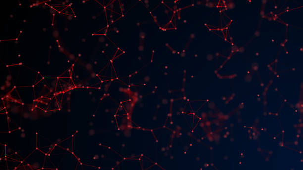 istock Red abstract digital background with cybernetic particles. geometric background with triangular cells. 1044112796