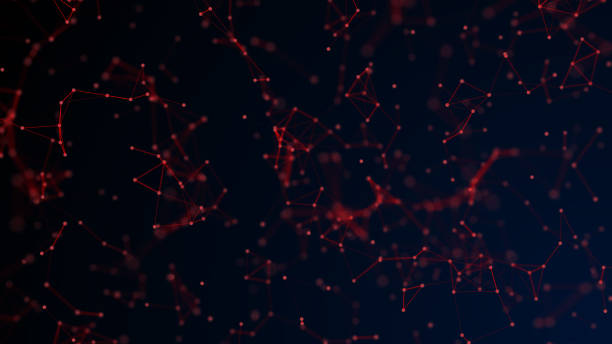 istock Red abstract digital background with cybernetic particles. geometric background with triangular cells. 1044112812