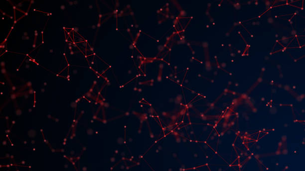 istock Red abstract digital background with cybernetic particles. geometric background with triangular cells. 1044112824