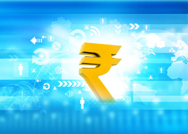 istock Indian Rupee icon on stock market background 1044114408