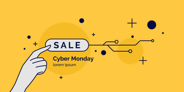 istock Cyber Monday. Linear minimalistic illustration for sale on yellow background. 1044119706