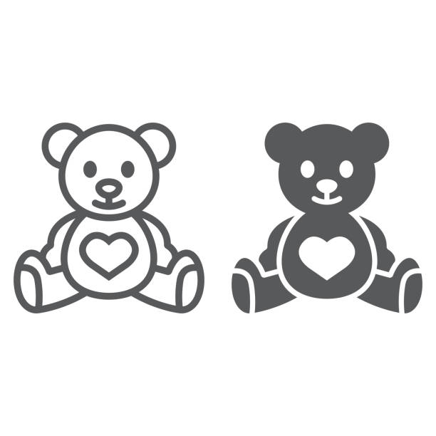 Teddy bear line and glyph icon, child and toy, animal sign, vector graphics, a linear pattern on a white background. Teddy bear line and glyph icon, child and toy, animal sign, vector graphics, a linear pattern on a white background, eps 10. teddy bear stock illustrations