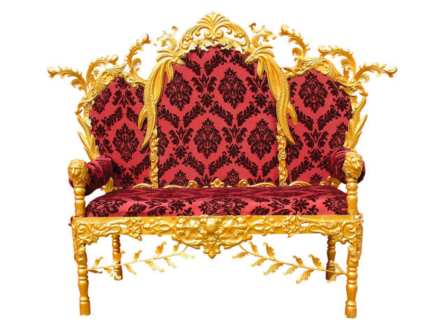 istock Old red golden king throne isolated over white background. 1044146642