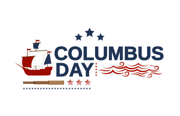 Columbus Day white banner with ship, telescope and waves. Vector illustration. Columbus Day white banner with ship, telescope and waves. Vector illustration. EPS10 columbus day stock illustrations