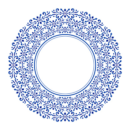 blue ornamental round, porcelain decorative art frame, Abstract vector ornament border, ceramic template design, China blue and white cycle decor vector illustration