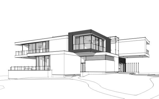 istock 3d rendering sketch of modern cozy house black line sketch. 1044165912