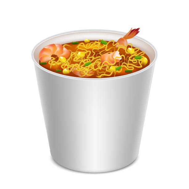 realistische detaillierte 3d instant-nudeln in leeren weißen container. vektor - schnelle suppen stock-grafiken, -clipart, -cartoons und -symbole