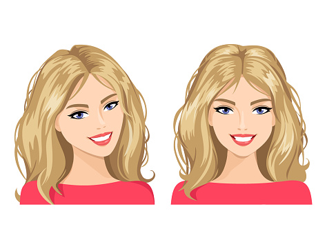 The young woman's face in two views. Vector illustration