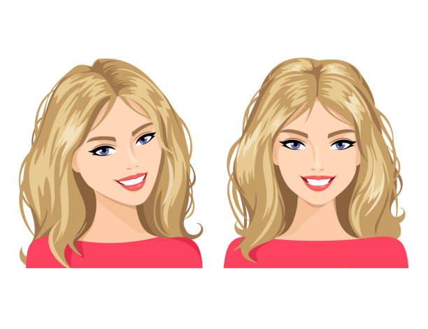 The young woman's face in two views. Vector illustration The young woman's face in two views. Vector illustration blond hair illustrations stock illustrations