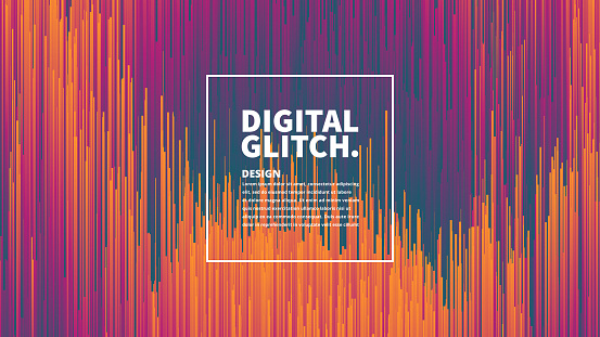 Digital Glitch Effect Vector Abstract Background. Dynamic Vivid Color Striped Conceptual Illustration