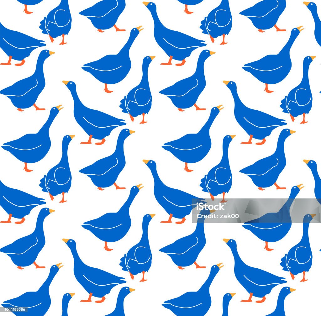 Seamless goose pattern background Cute goose hand drawn Goose - Bird stock vector