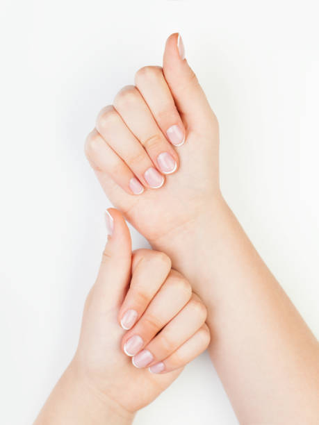 istock Beautiful female hands on white background, manicure concept 1044185402