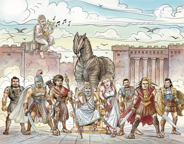 griechische mythologie-trojaner - ilium stock-grafiken, -clipart, -cartoons und -symbole