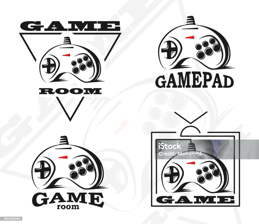 Vector gamepad emblem. Vector gamepad emblem. Game design, old, retro, vintage arcades, in monochrome style. Sign, banner, emblem of the tournament. Emblem of video games. Computer Club. Gambling stock vector