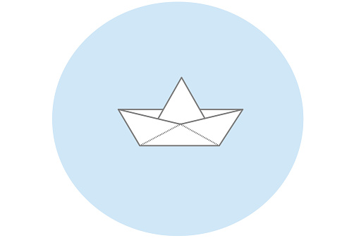 Paper boat with a minimalist blue round background. Vector.