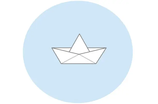 Vector illustration of Paper boat with a minimalist blue round background. Vector.