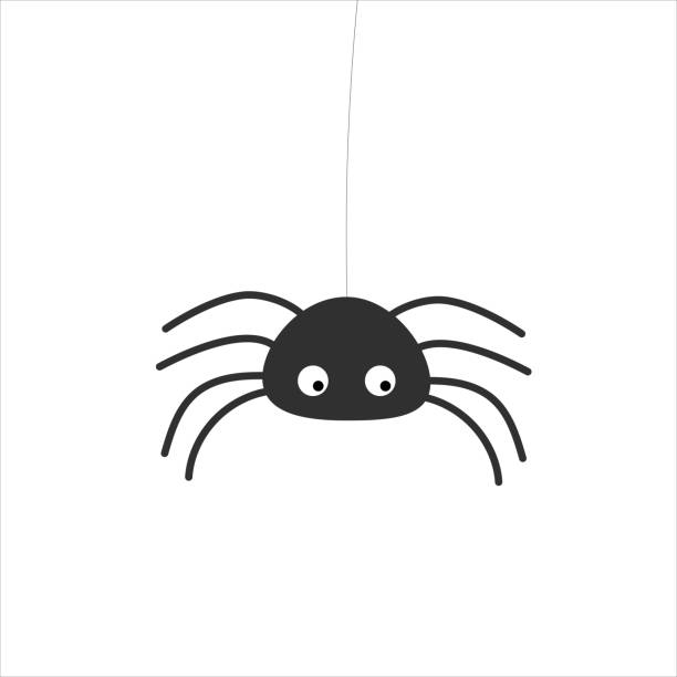 Simple vector of a black spider hanging by a thread. Simple vector of a black spider hanging by a thread. Halloween. venom symbol stock illustrations