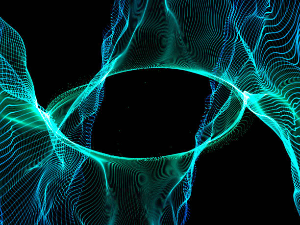 istock Abstraction of wave particles. Black background. Digital illustration. 1044191828