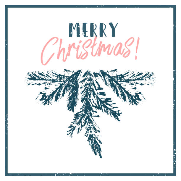 с рождеством христова рука нарисованная елка сосновая ветвь - pine tree brush stroke winter snow stock illustrations