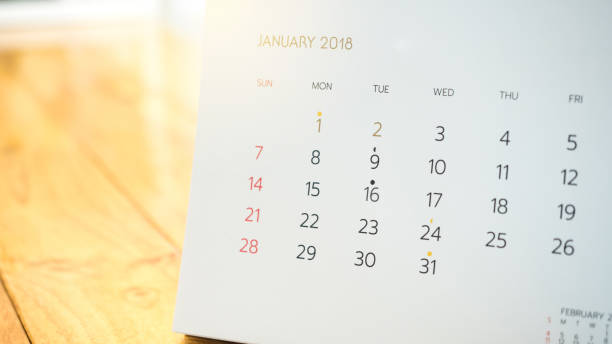 istock Desktop Calendar page Blurred background close up 1044197690
