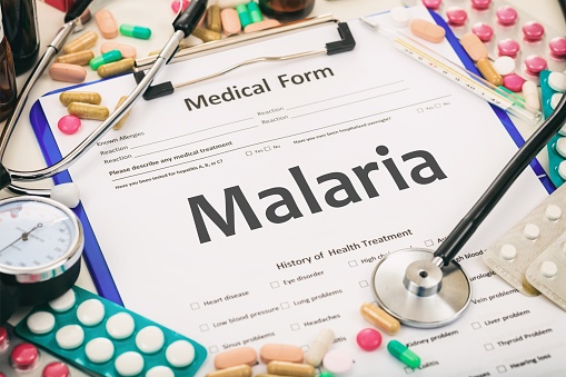 Medical form on a table, diagnosis malaria