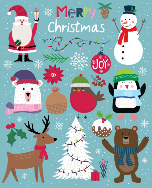 ilustrações, clipart, desenhos animados e ícones de personagem de natal bonito, bonito enfeite de natal, ilustração vetorial - christmas santa claus gift invitation