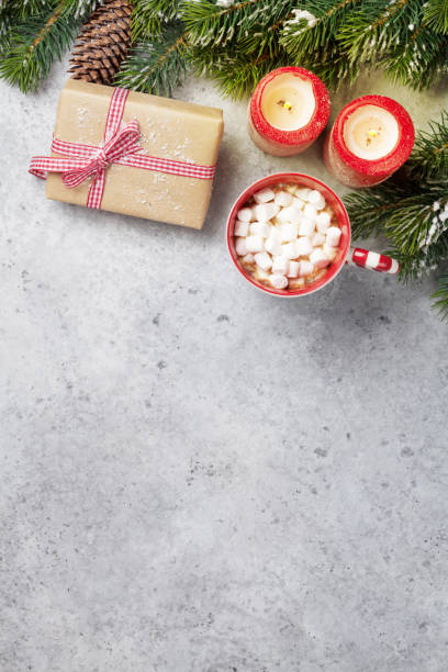 istock Christmas decor, marshmallow and xmas fir tree 1044207200