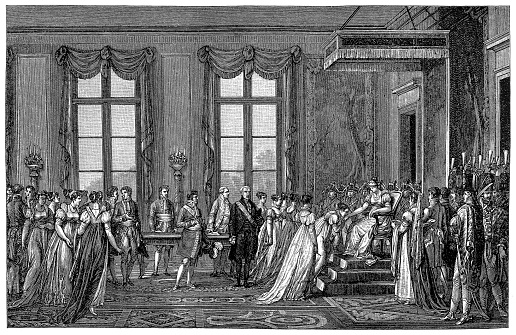 Illustration of a Anxious for an heir napoleon decides to dump Josephine who cant oblige ,he sends an embassy to Vienna suggesting marriage to Marie Louise
