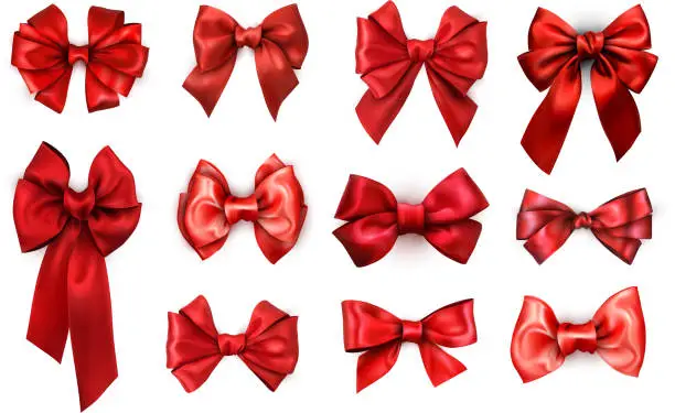 Vector illustration of Red realistic satin bows isolated on white.