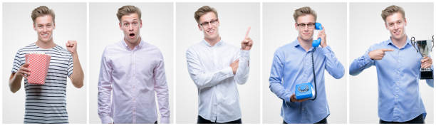 istock Collage of handsome blond man wearing different outifits 1044217102