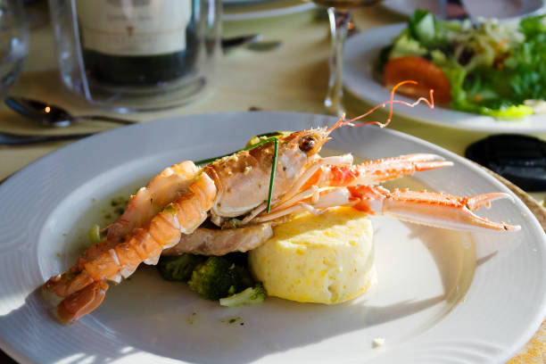 istock Lobster dish with vegetables on a white plate. 1044226892