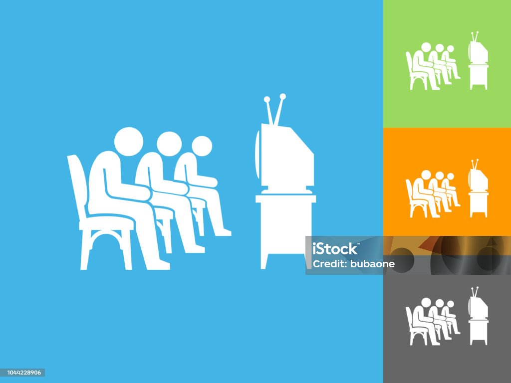 People Watching TV Flat Icon on Blue Background People Watching TV Flat Icon on Blue Background. The icon is depicted on Blue Background. There are three more background color variations included in this file. The icon is rendered in white color and the background is blue. Blue stock vector