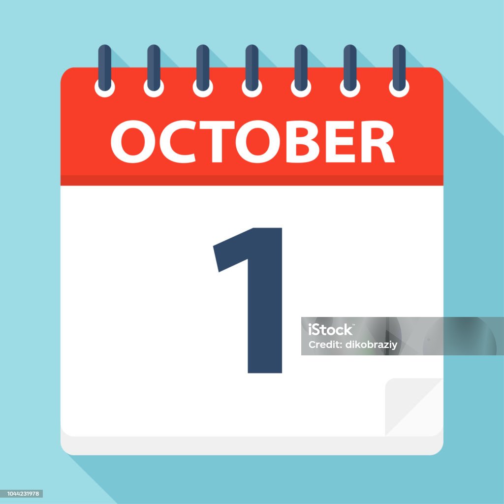 1 octobre - icône de calendrier - clipart vectoriel de Calendrier libre de droits